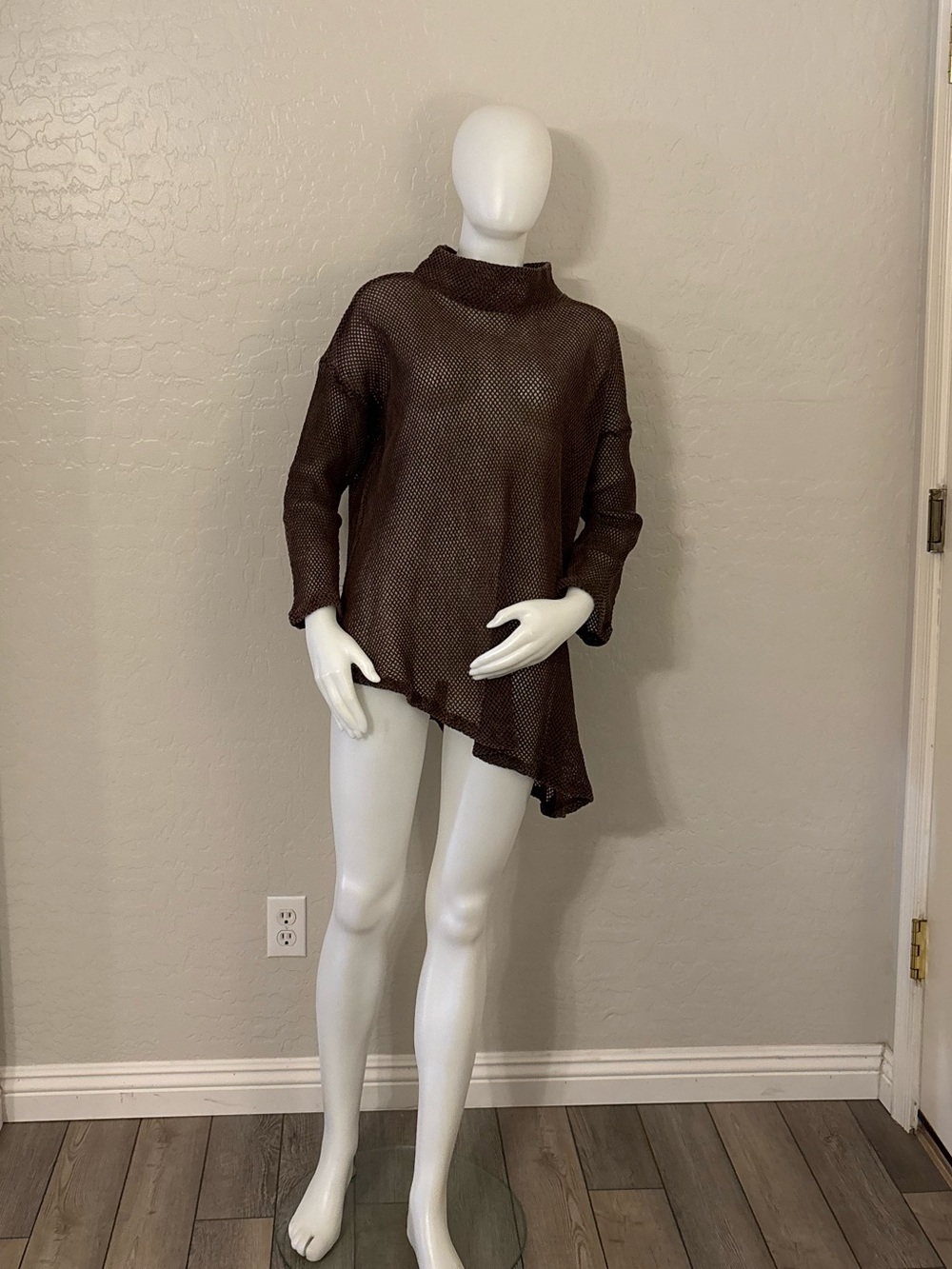 Krista Larson Brown Asymmetric Fishnet Top